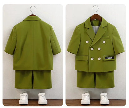 Boys Green Summer Photography Suit Kids Formal Wedding Dress Baby Birthday Dress Children's Day Performance Ceremony Costume