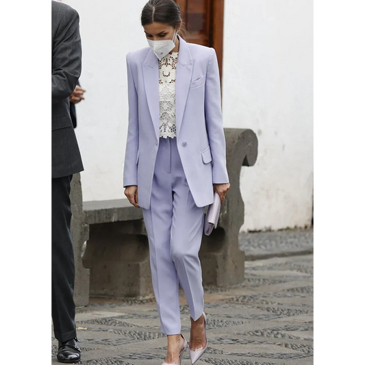 Lavender Women Pant Suits Single Button Blazer Ankle Length Elegant Modern Outfit For Formal Office Business Wedding Guest