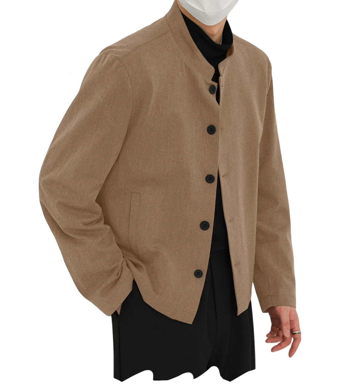 Men's Linen Blazer Stand Collar Slim Fit Suit Jacket Lightweight Breathable Soft Business Casual Daily Sport Coat for Spring
