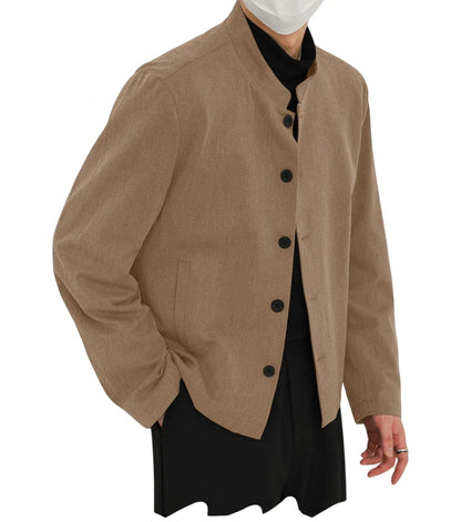 Men's Linen Blazer Stand Collar Slim Fit Suit Jacket Lightweight Breathable Soft Business Casual Daily Sport Coat for Spring