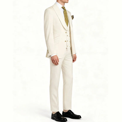  Men Suit 3 Pieces Beige With Lapel Solid For Business Banquet Wedding Groom Daily Tuxedo Office Suit Jacket Vest With Pants