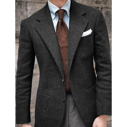 Men's Herringbone Suit Jacket Single-Breasted Slim Fit Casual Fashion Comfortable Elegant Blazer for Party Business Formal Wear