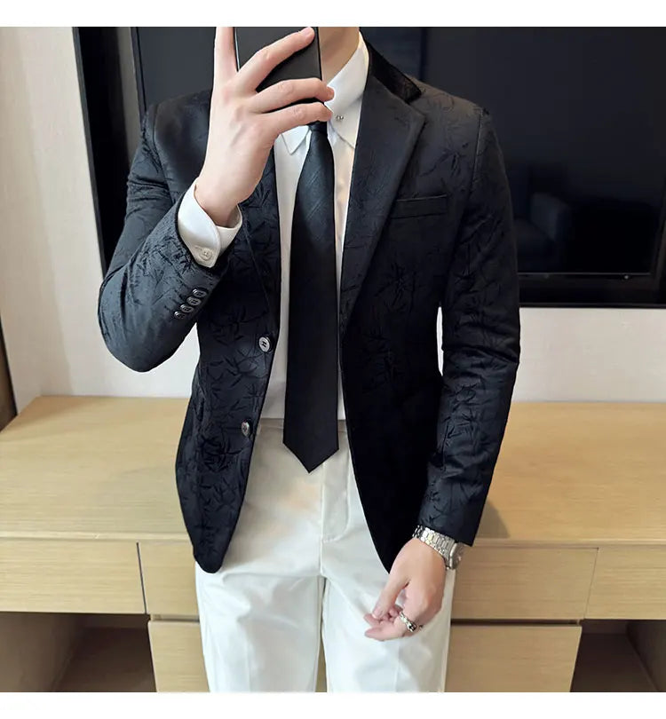 British Style Velvet Men Blazers Autumn Winter Slim Fit Casual Business Suit Jackets Wedding Groom Banquet Formal Coats
