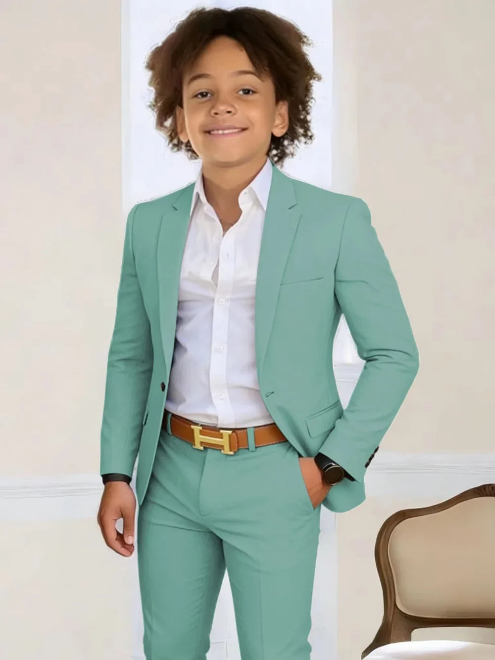 Boys Stylish Suit Set 2 Pieces Piano Performance Wear Ome Button Classy Kids Slim Fit Suits For Wedding Notched lapel Tuxedo