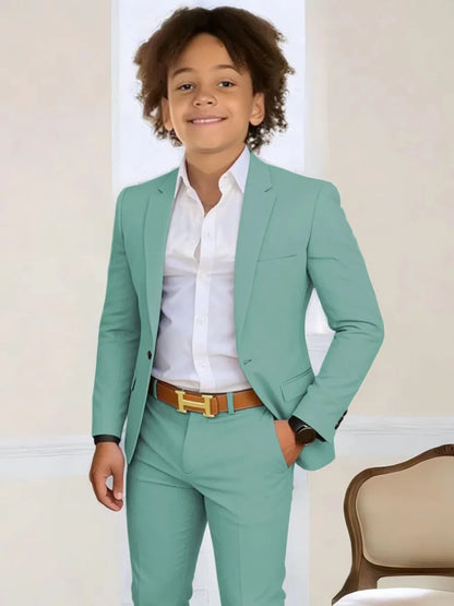 Boys Stylish Suit Set 2 Pieces Piano Performance Wear Ome Button Classy Kids Slim Fit Suits For Wedding Notched lapel Tuxedo