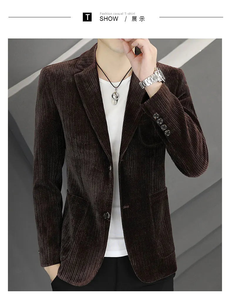 2026 Spring Autumn Corduroy Suit Jackets for Men Business Casual Blazers KoreanSlim Fit Social Office Wedding Suits Coats 4XL