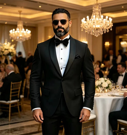 Men's Single Breasted Blazer with Black Lapels — Formal Business Tuxedo Jacket for Parties & Events