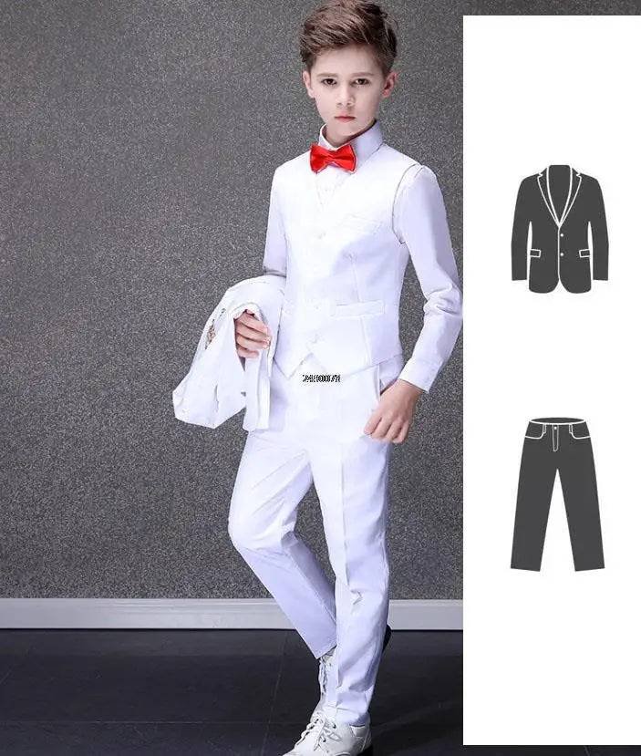 Boys Formal Suit Set White Single Breasted Kids Wedding Tuxedo