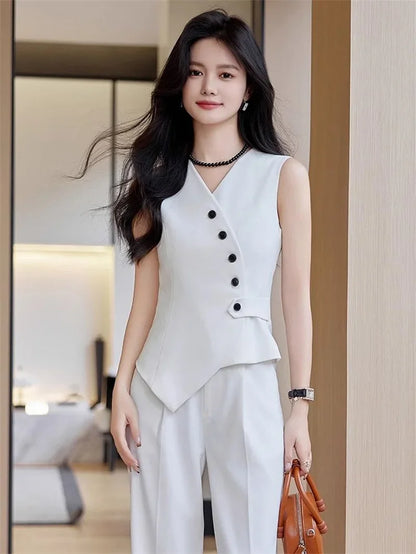 2025 Spring Summer New Women's Blazer High End Casual Vest Waistcoat Female Professional Vest V-neck Sleeveless Short Jacket