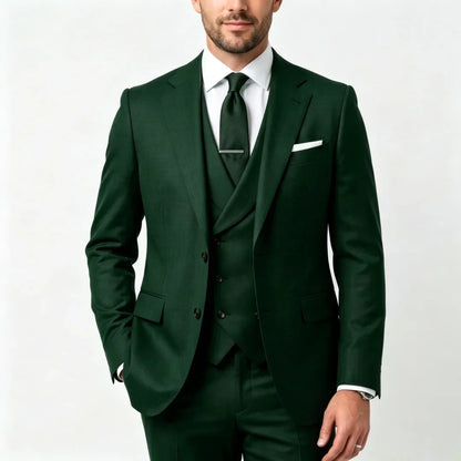 Men Suit Grass Green 3 Pieces With Lapel Solid For Wedding Groom Birthday Banquet Party Business Work Office Jacket Vest Pants