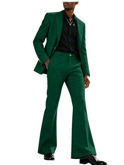 Men's 2-Piece Retro Flare Suit – Slim Fit Bell Bottom Blazer & Wide Leg Pants for Formal Occasions