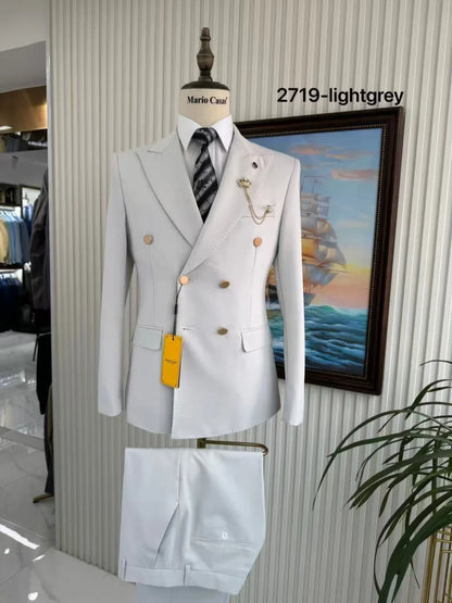 Premium Elegant Man Suits 2 Pieces Engagement Party Wear Double Breasted Men's Tuxedo Wedding Groom Sets Handsome Suit Set
