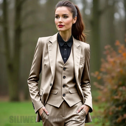 Women 3 Piece Suit Set Blazer Vest Pants Slim Fit Office Business Party Formal Attire Customizable Size for Ladies
