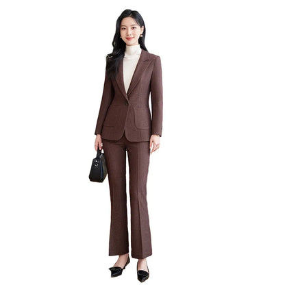Brown Suits Women 2024 New Autumn High End Fashion Temperament Business Slim Blazer And Pants Sets Office Lady Work Wear
