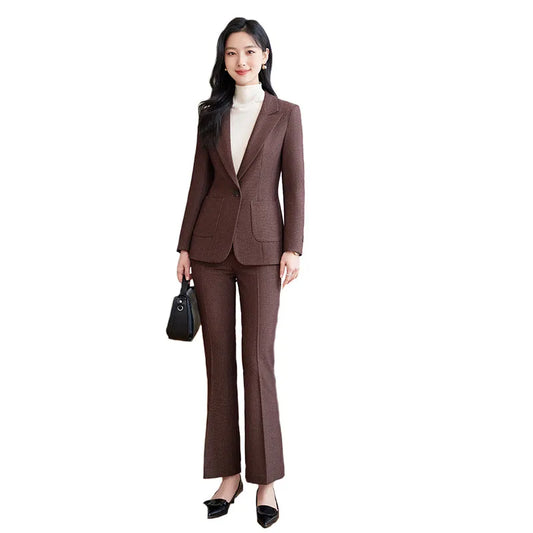 Brown Suits Women 2024 New Autumn High End Fashion Temperament Business Slim Blazer And Pants Sets Office Lady Work Wear