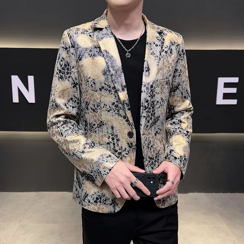 2026 Autumn Suede Men's Casual Suit Jacket Slim Fit Handsome High-quality Business Social Blazers Social Streetwear Dress Coat