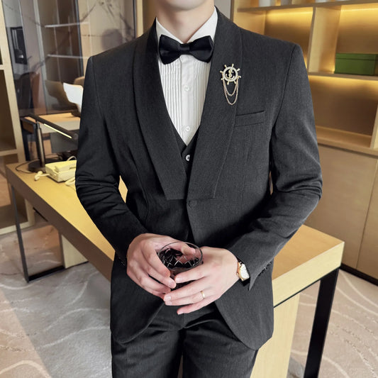 High Quality Casual Business Suit Set Men Slim Fit Social Wedding Groom Formal Set 3 Piece Set (jacket+vest+pant）men Clothing