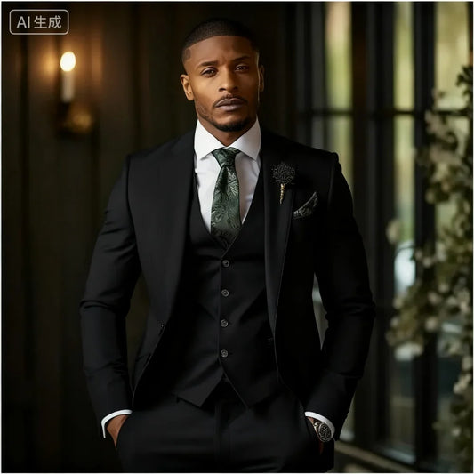 (Blazer+Gilet+Pantalon) Costume 3 pièces homme d'affaires formel revers cranté coupe slim Tuxedos Blazer de témoin pour mariage