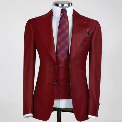 Solid White Men Suits 3 Pieces Tuxedo Jacket with Lapel And Pocket for Birthday Wedding Office Work Jacket Vest Pant