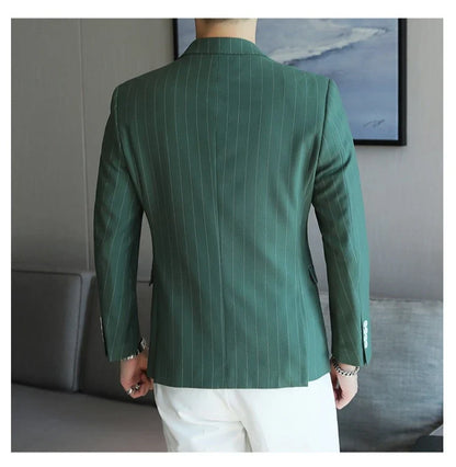 2026 Classic Striped Versatile Suit Jacket Men's Korean Fashion Casual Business Blazers Office Wedding Party Host Formal Jackets