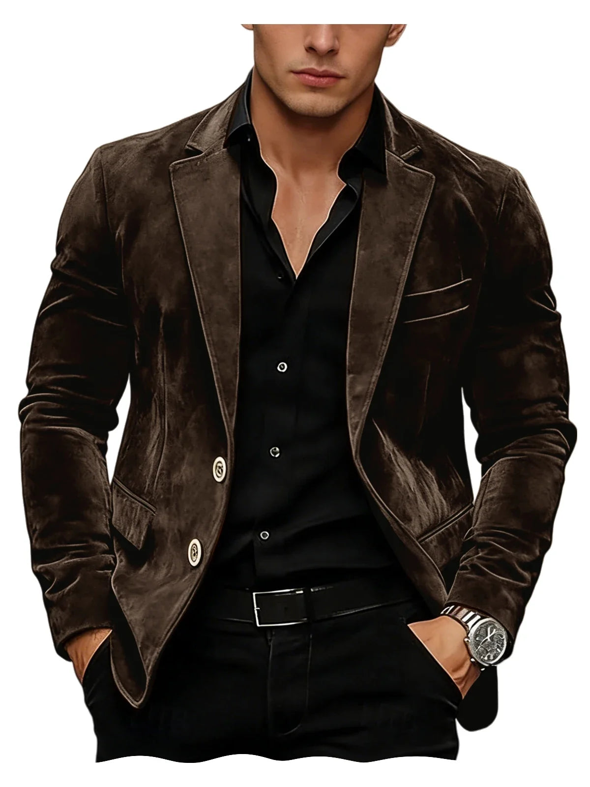 Men Suede Blazer Two Buttons Slim Fit Casual Formal Jacket Wedding Party Dinner Gentleman Sport Coat