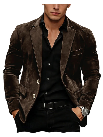 Men Suede Blazer Two Buttons Slim Fit Casual Formal Jacket Wedding Party Dinner Gentleman Sport Coat