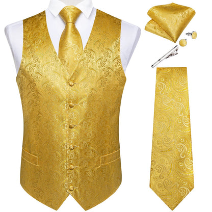 Men's Suit Vest Set with Tie, Handkerchief & Cufflinks for Wedding & Banquet