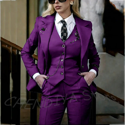Modish Notched Lapel Women Suit Slim Fitted Solid Costume Custom Made Professional Single Breasted Lady Sets Full Outfits
