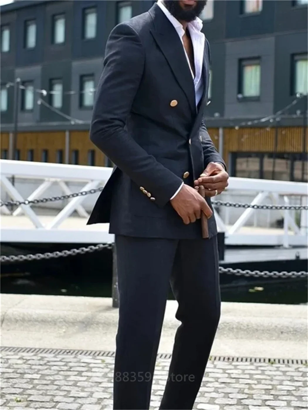 Costume Homme 2 pièces à Double Boutonnage et Revers Pointus pour Mariage, Coupe Slim, Smoking Formel de Marié Noir, Fait sur Mesure, Veste et Pantalon