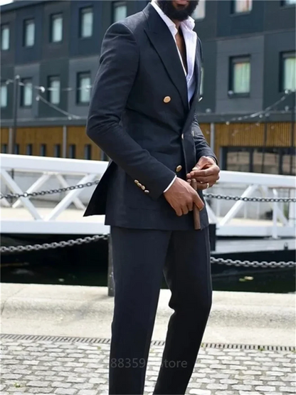 Costume Homme 2 pièces à Double Boutonnage et Revers Pointus pour Mariage, Coupe Slim, Smoking Formel de Marié Noir, Fait sur Mesure, Veste et Pantalon