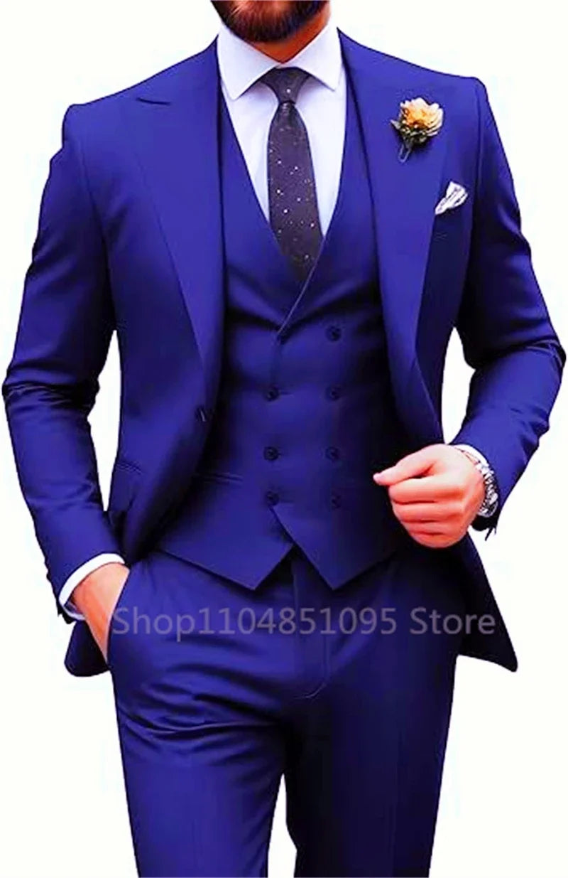 Costume de mariage beige 3 pièces pour homme, coupe slim, blazer, gilet et pantalon élégants, pour bal de promo ou cérémonie