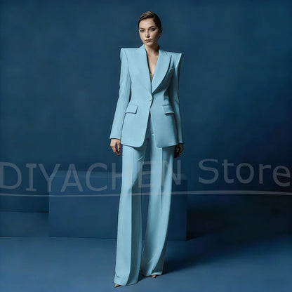 Women's Blazer and Wide-Leg Pants Suit Set Slim Fit One Button Jacket with Peak Lapel Elegant Formal Outfits for Office Party