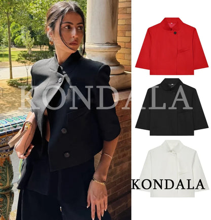 Commute Short Sleeve Blazer Women Summer Elegant Stand-up Collar Short Blazer New 2026 Trendy High Street Casual Blazer