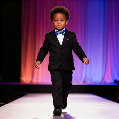 Boys Suit Set 4-Piece Single-Breasted Formal Outfit Black Navy for Weddings Parties Communion
