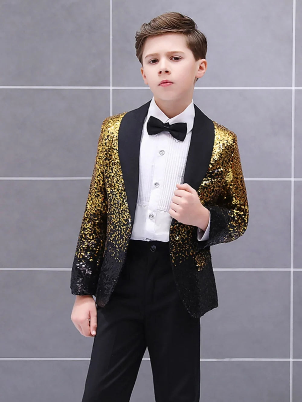 New Boys Handsome Suits 4 Pieces Jacket Shirt Pants Bow-tie For Piano Performance Luxurious Shawl Lapel Tuxedo Wedding Wear
