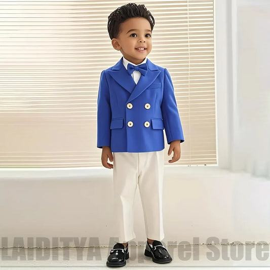 Boys Double Breasted Suit Jacket With Pants Kids Page Boy Tuxedo Gentleman Outfit For Birthday Party Formal Ceremony 2 Piece