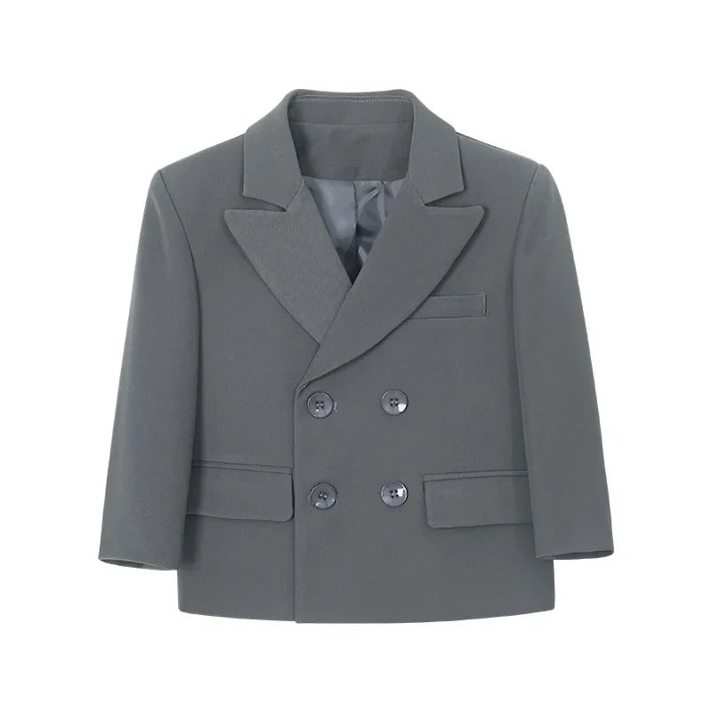 School Boys Double Breasted Blazer Suit Set with Wide Leg Pants Formal Streetwear Outfit for Kids Toddlers Wedding Birthday Part