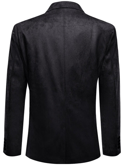 Black Faux Suede Men Single Suit Jacket, Two Button Notched Collar Casual Blazer Business Party Sport Coat