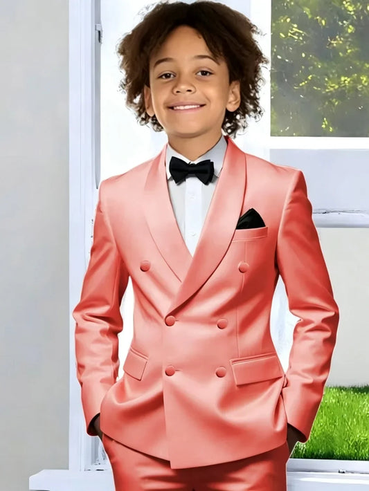 Double Breasted Boys Homecoming Suit Set 2 Pieces Formal Occasion Wear Fast Delivery Kids Slim Fit Tuxedo Wedding Party Wear