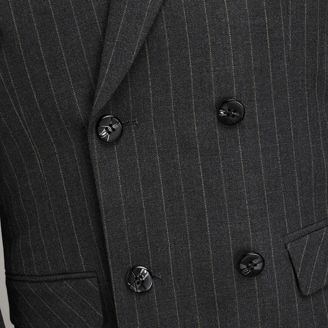 Men Suit Gray 2 Pieces Grid Stripe Double Button With Lapel For Wedding Birthday Business Banquet Work Daily Jacket And Pants