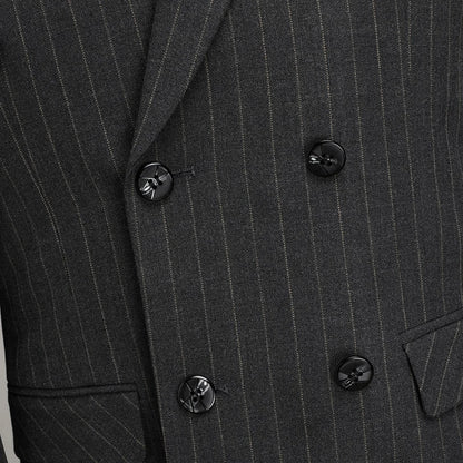 Men Suit Gray 2 Pieces Grid Stripe Double Button With Lapel For Wedding Birthday Business Banquet Work Daily Jacket And Pants