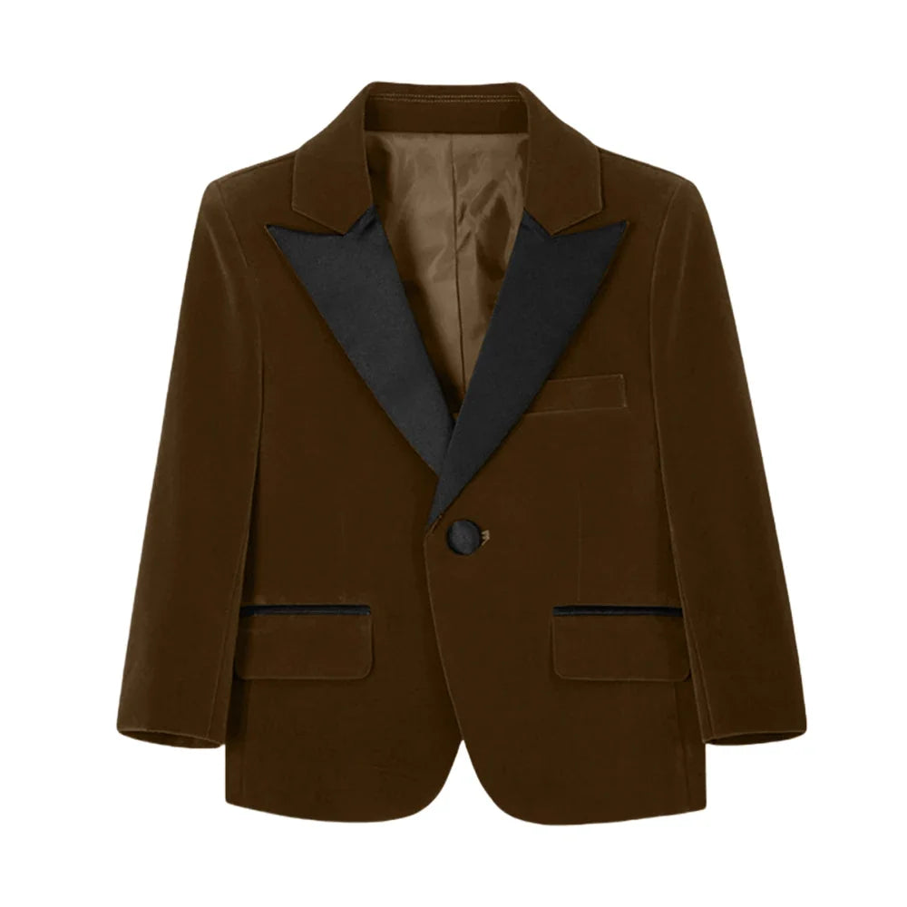 New Autumn Boys Handsome Velvet Jacket For School Performance High Quality Peak Lapel Kids Blazer Banquet Party Wear 2-20T