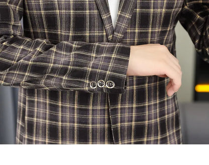 2026 Blazer Outdoor Men's Checked Fashion Business Trend Wedding Slimming Gentleman Casual Korean Travel High Formal Wear Blazer