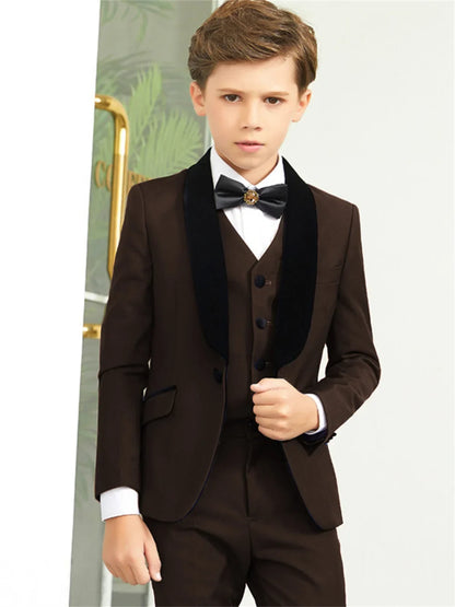 Hot Sale Shawl Lapel Kids Suits Jacket Vest Pants 3 Pieces, Fast Delivery Boys Slim Fit Suit Set Formal  Blazer Sets