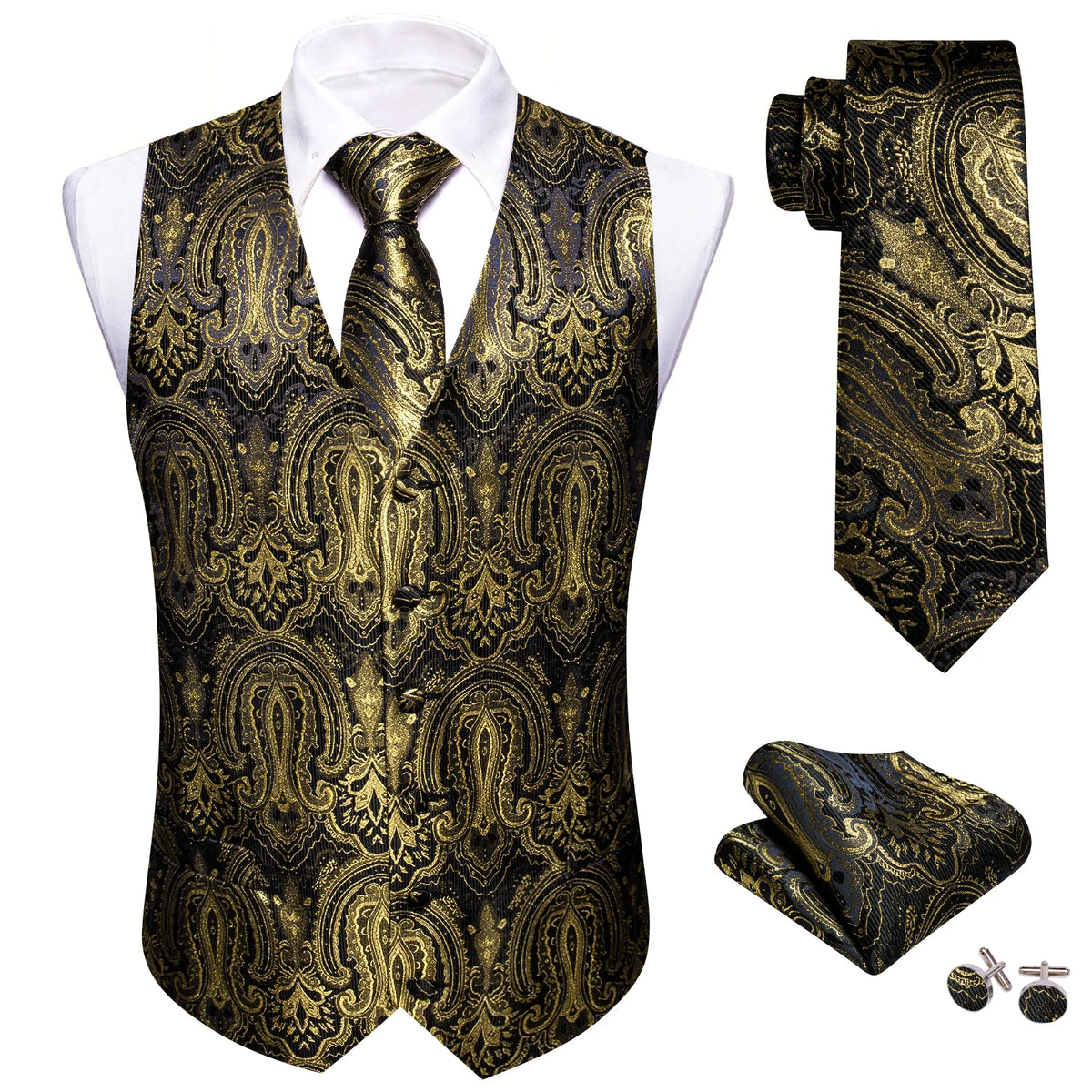 Men's Suit Vest with Matching Tie | Jacquard Paisley Waistcoat for Weddings & Formal Events