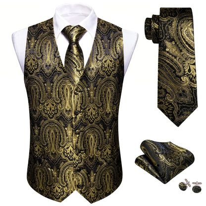 Men's Suit Vest with Matching Tie | Jacquard Paisley Waistcoat for Weddings & Formal Events