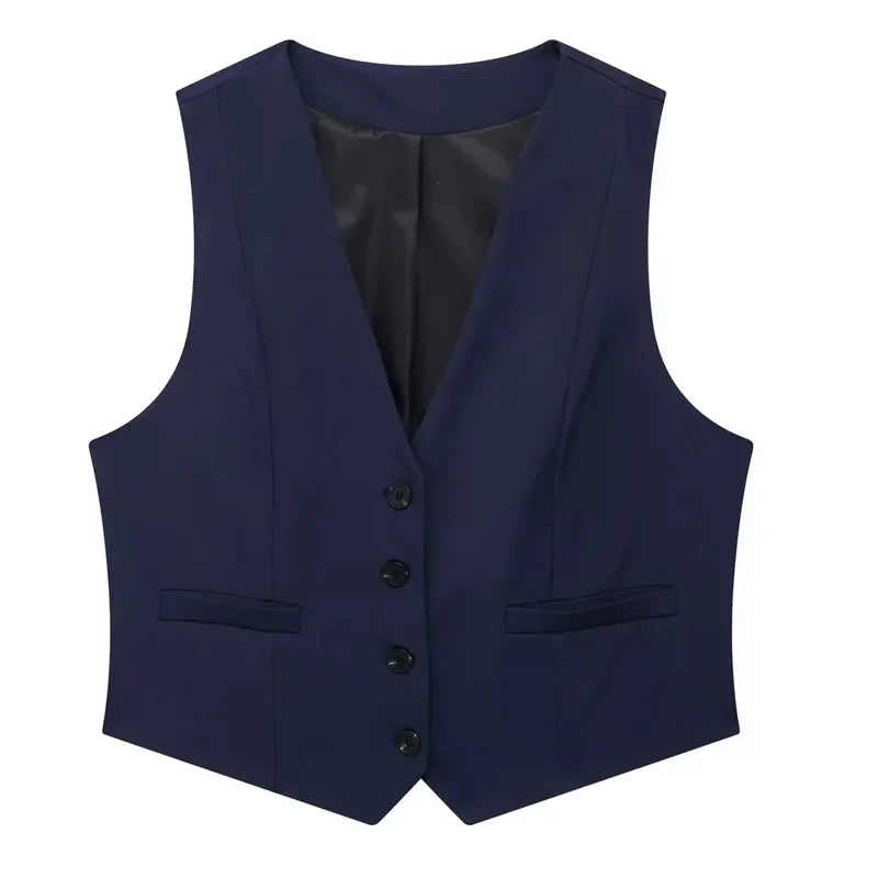 Cropped Formal Vests Woman Office Sleeveless Women's Suit Vest Summer Button Black White Short Vest Casual Working Vest