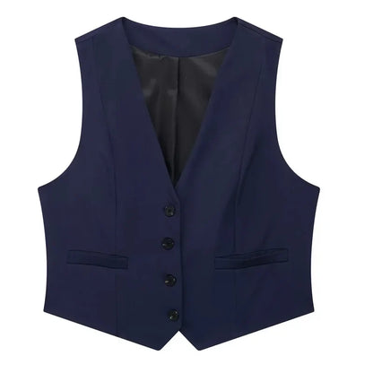 Cropped Formal Vests Woman Office Sleeveless Women's Suit Vest Summer Button Black White Short Vest Casual Working Vest