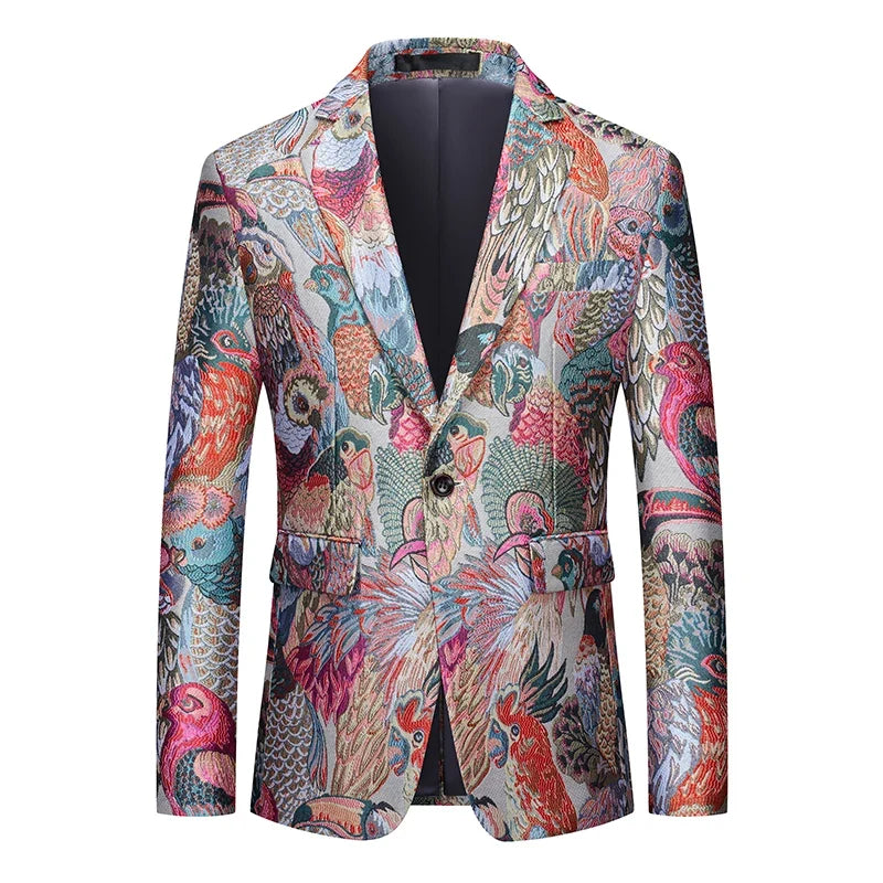 Men's Jacquard Blazer Slim Fit Single Breasted Smart Casual & Formal Wedding Jacket