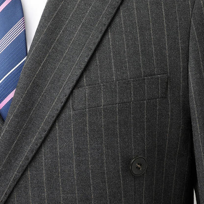 Men's Suit Double-Breasted Slim Fit Striped Two-Piece Set for Wedding & Business